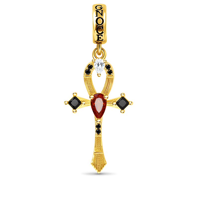 Ankh Pendant Dangle Charm Sterling Silver 18k Gold Plated inlaid with Stones_1