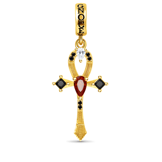 Ankh Pendant Dangle Charm Sterling Silver 18k Gold Plated inlaid with Stones_1