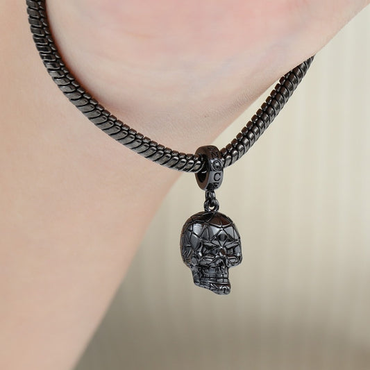 Black Skull Pendant Dangle Charm Sterling Silver Black Plated_3