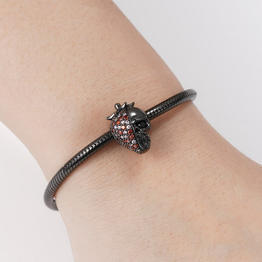 Strawberry Skull Charm Bead Sterling Silver Black Plated inlaid with Stones_3