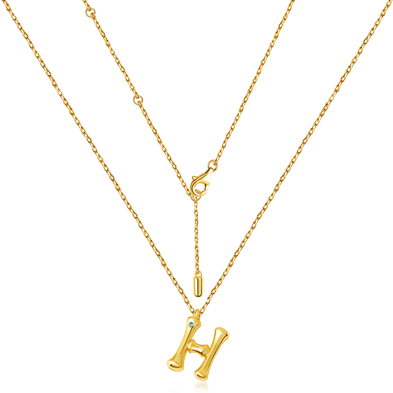 Letter H Pendant Bamboo Initial Necklace Adjustable Chain Length 18k Gold Plated 925 Sterling Silver_2