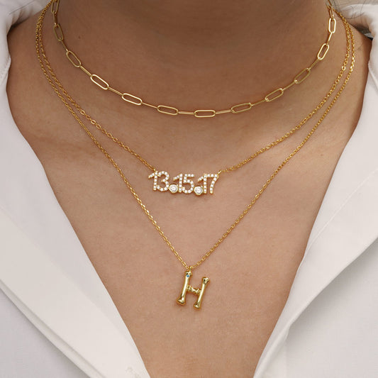 Letter H Pendant Bamboo Initial Necklace Adjustable Chain Length 18k Gold Plated 925 Sterling Silver_5