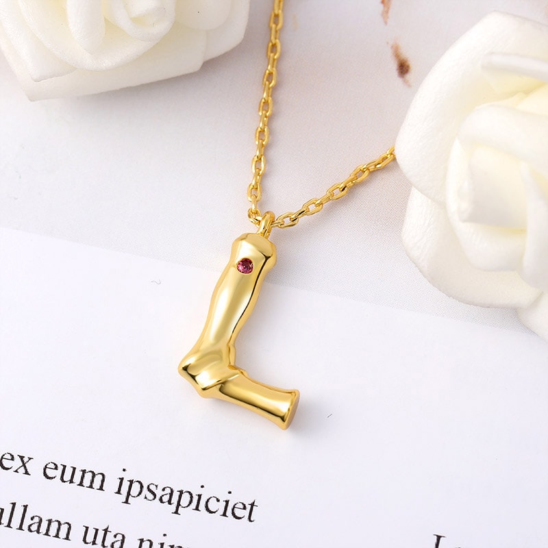 Letter L Pendant Bamboo Initial Necklace Adjustable Chain Length 18k Gold Plated 925 Sterling Silver_3