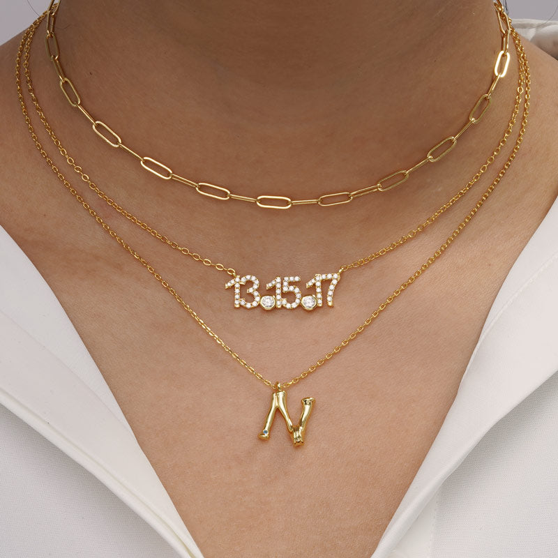 Letter N Pendant Bamboo Initial Necklace Adjustable Chain Length 18k Gold Plated 925 Sterling Silver_5