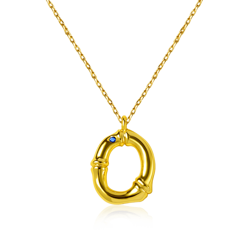 Letter O Pendant Bamboo Initial Necklace Adjustable Chain Length 18k Gold Plated 925 Sterling Silver_1