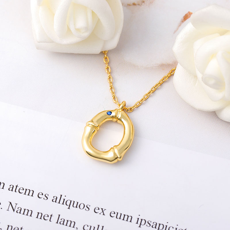 Letter O Pendant Bamboo Initial Necklace Adjustable Chain Length 18k Gold Plated 925 Sterling Silver_3