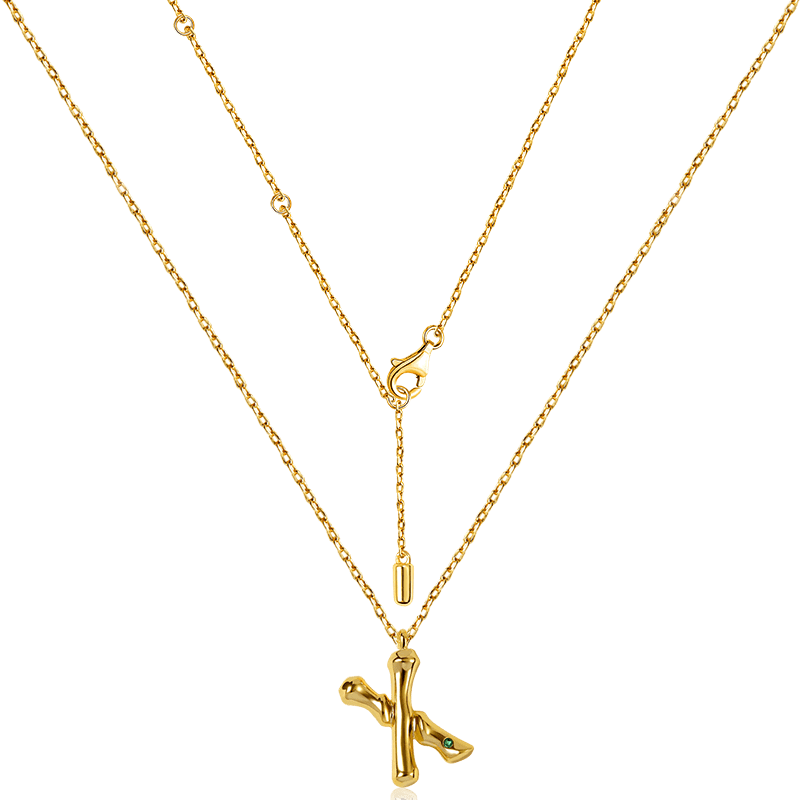 Letter X Pendant Bamboo Initial Necklace Adjustable Chain Length 18k Gold Plated 925 Sterling Silver_2