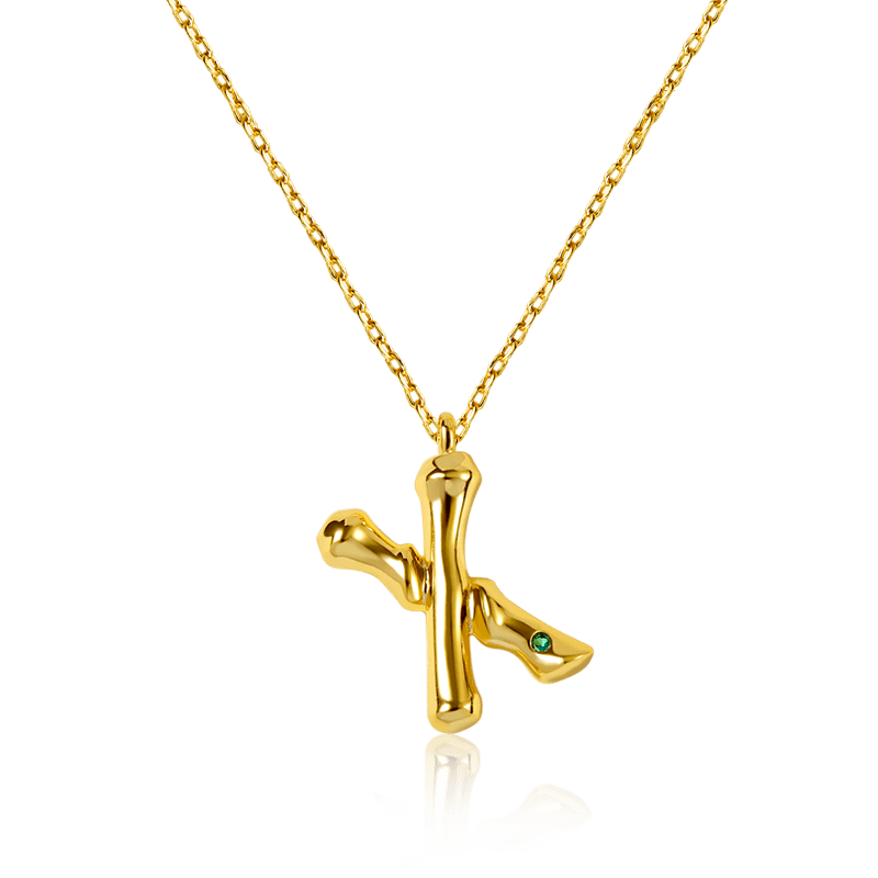Letter X Pendant Bamboo Initial Necklace Adjustable Chain Length 18k Gold Plated 925 Sterling Silver_1