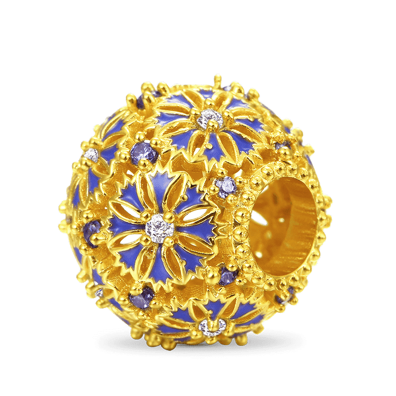 Blue daisy Charm Bead 18K Gold Plated 925 Sterling Silver_2