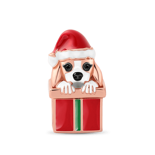Dog with Gift Box Charm Bead Sterling Silver 18k Rose Gold Plated for Christmas_1
