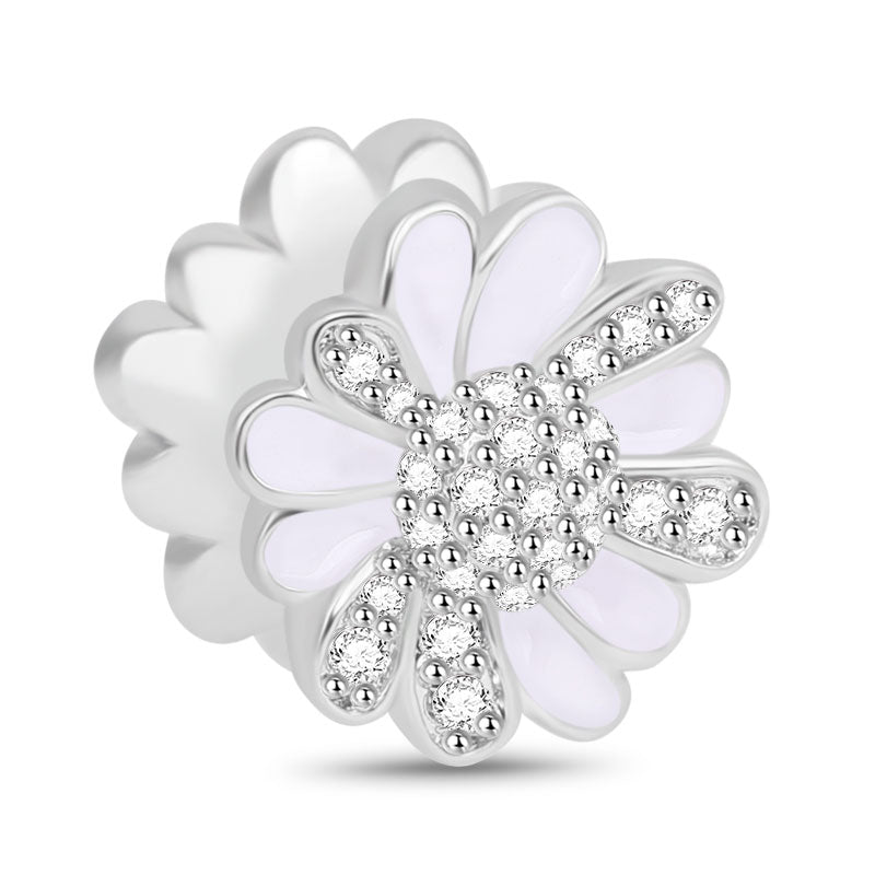 Double-sided Yellow and White Little Daisy Charm Bead 925 Sterling Silver inlaid with Stones_2