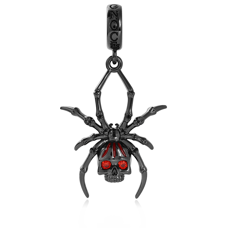 Spider Skull Pendant Dangle Charm Sterling Silver Black Plated_1