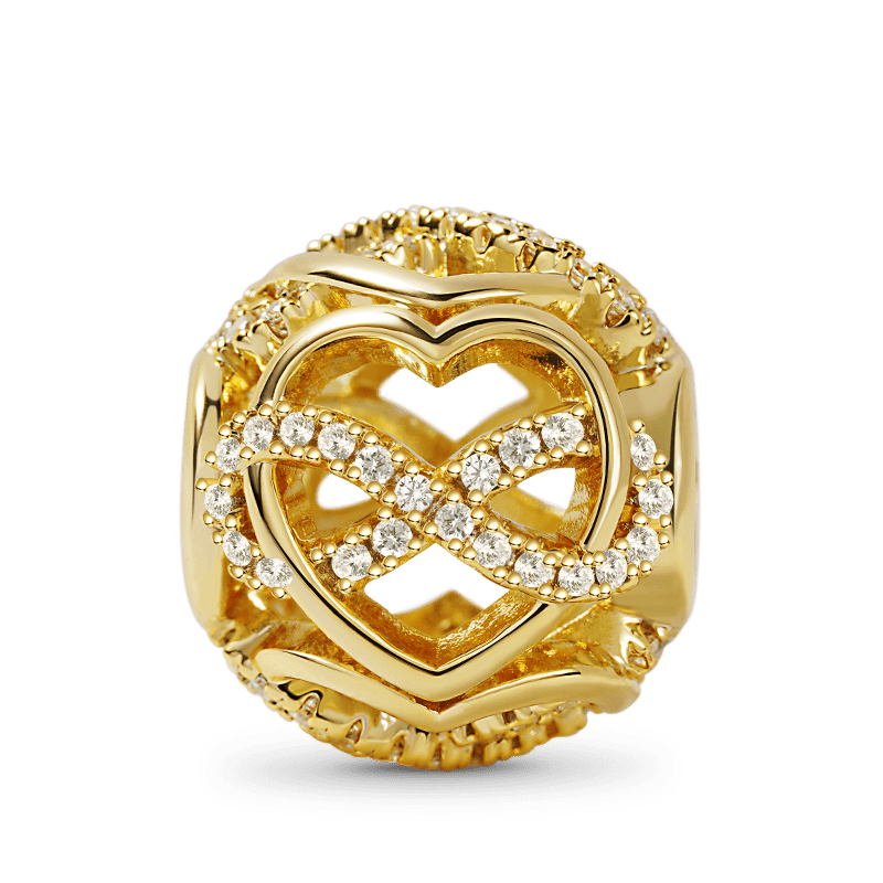 Infinite & Heart intertwined Hollow Charm Bead Sterling Silver 18K Gold Plated inlaid with Stones_1