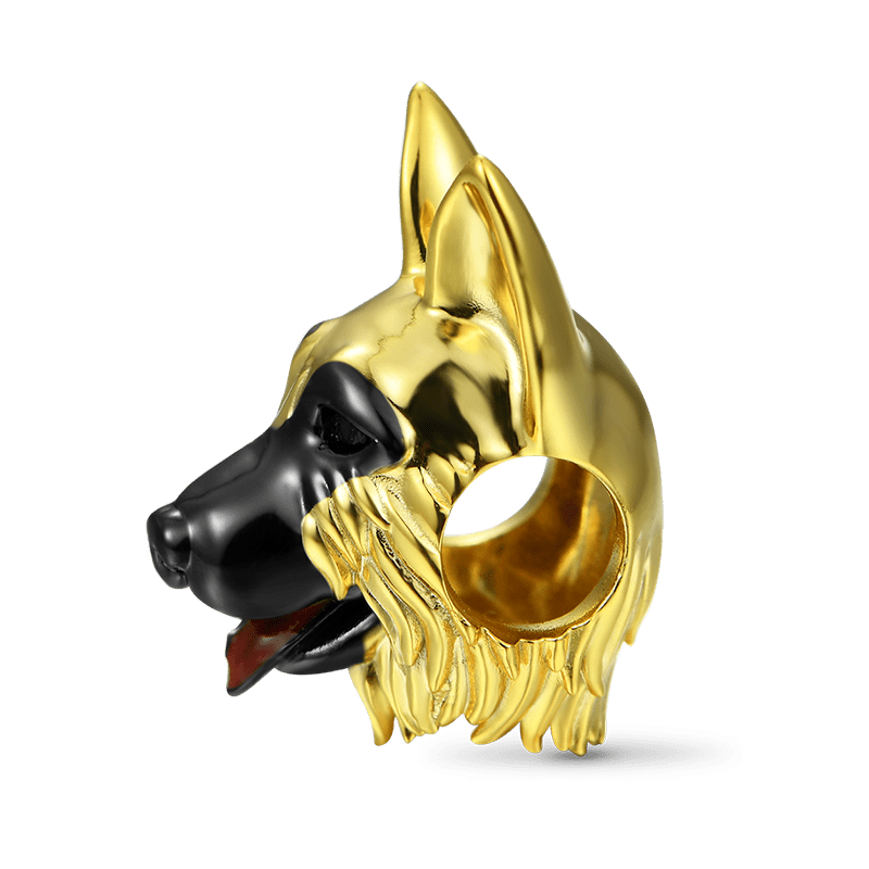 German Shepherd Charm Bead 18K Gold Plated 925 Sterling Silver_2