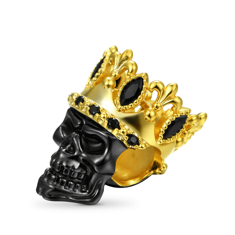 Black Crown Skull Charm Bead 18K Gold Plated 925 Sterling Silver_2
