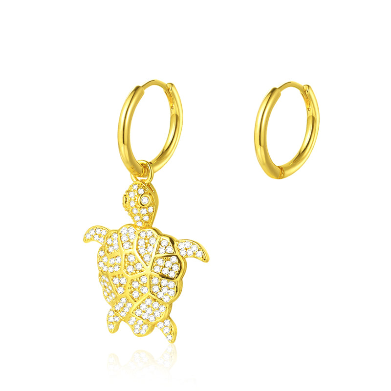Turtle Dangle Earrings Gold Plated Asymmetry_2