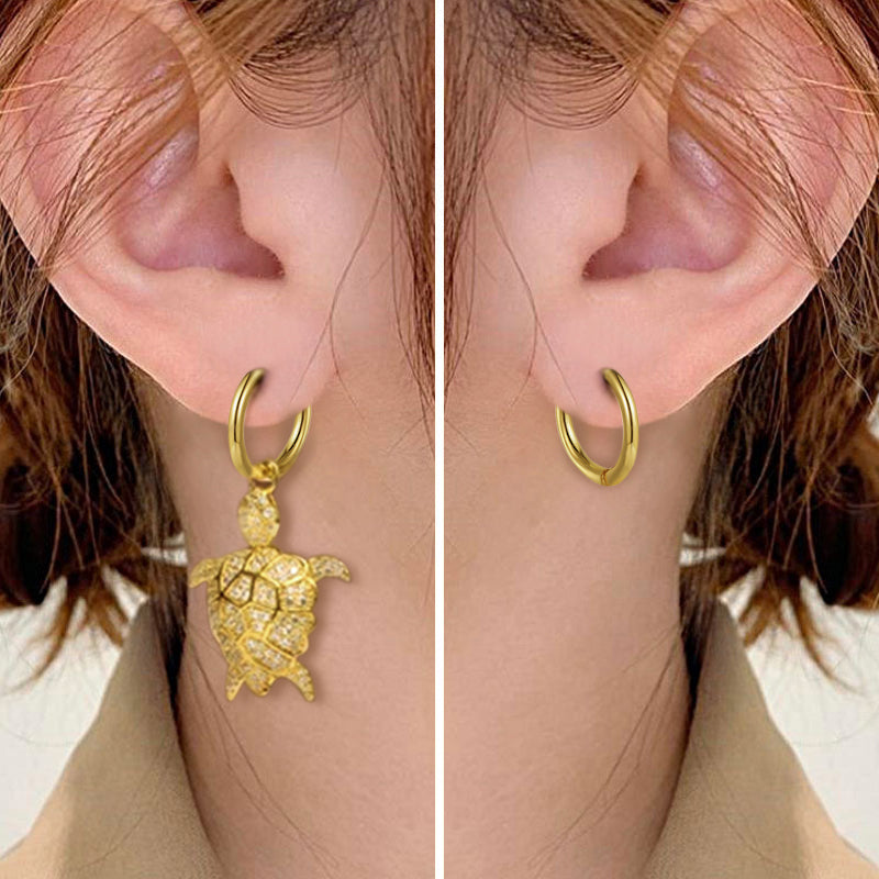 Turtle Dangle Earrings Gold Plated Asymmetry_3