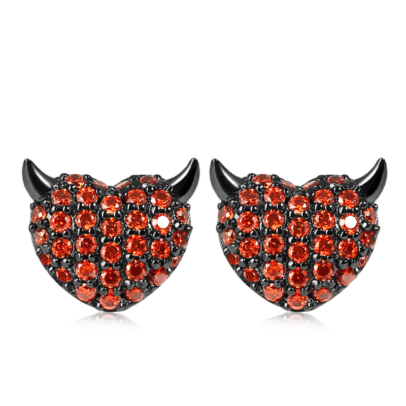 Devil's Heart Earstuds Sterling Silver Black Plated with Red Stones_1