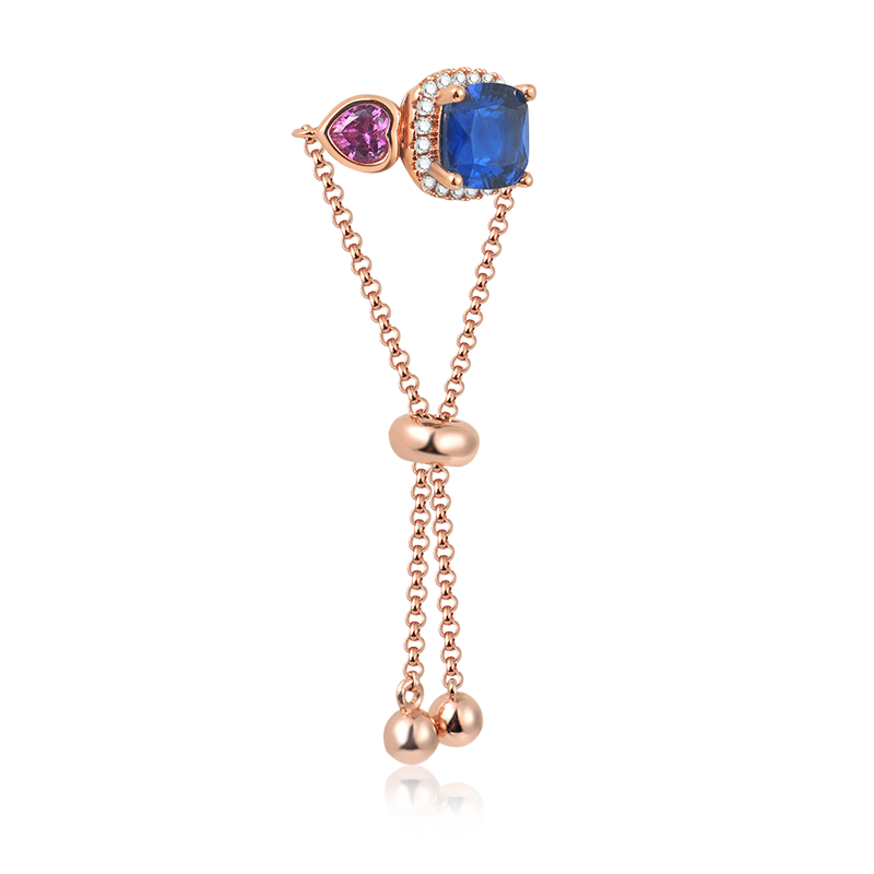 Blue Sapphire Cushion Cut Adjustable Ring Three Stone Stering Silver 18k Rose Gold Plated_2