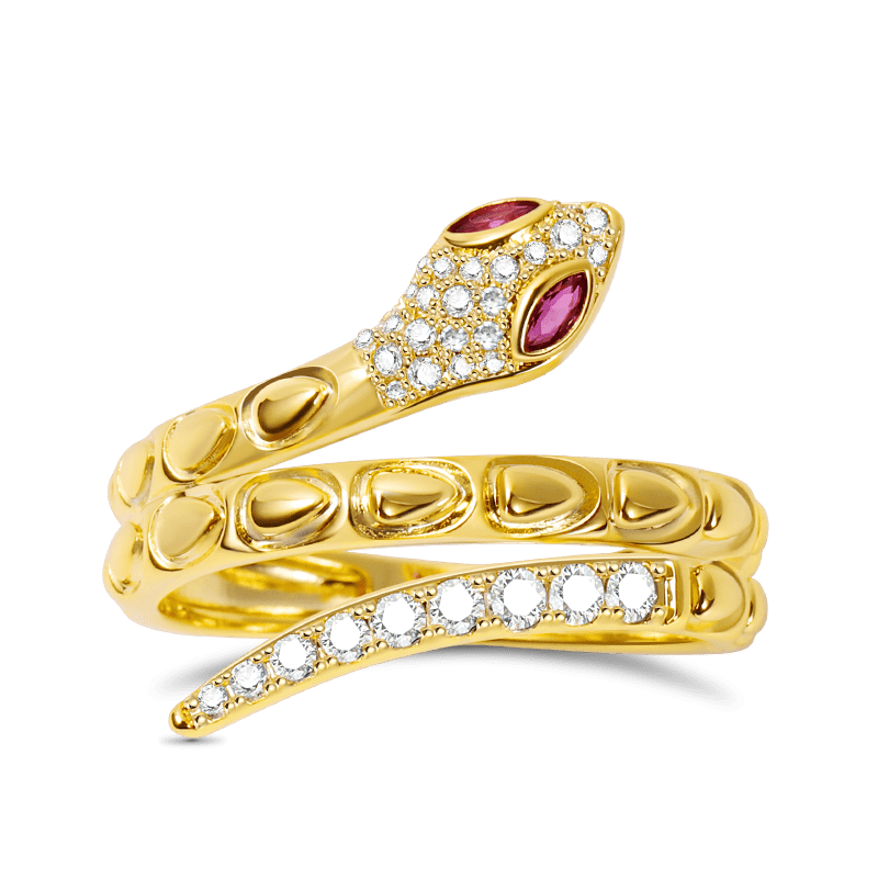 Golden Snake Ring 925 Sterling Silver 18K Gold Plated inlaid with Stones_1