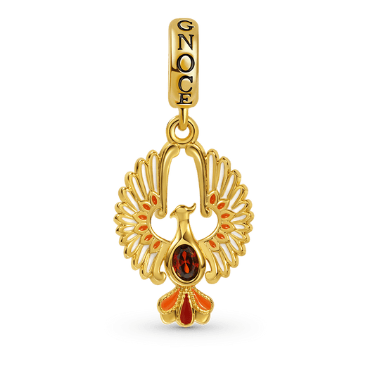 Golden Phoenix Pendant Dangle Charm Sterling Silver 18k Gold Plated inlaid with Oval Cut Ruby_1