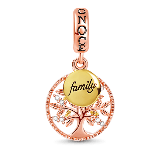 Family Tree Pendant Dangle Charm Sterling Silver 18k Gold and Rose Gold Plated inlaid with Stones_1