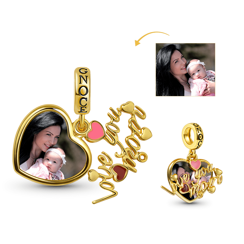 Love You Mom Personalized Photo Charm Pendant Sterling Silver 18k Gold Plated Mother's Day Gift_1