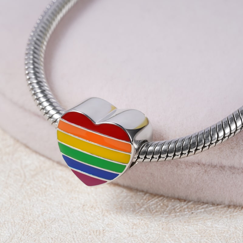 Love is Love Heart-shaped Rainbow Flag Charm Bead Sterling Silver for Valentine's Day_3