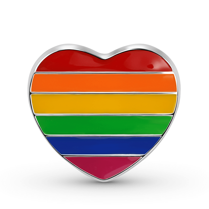 Love is Love Heart-shaped Rainbow Flag Charm Bead Sterling Silver for Valentine's Day_2