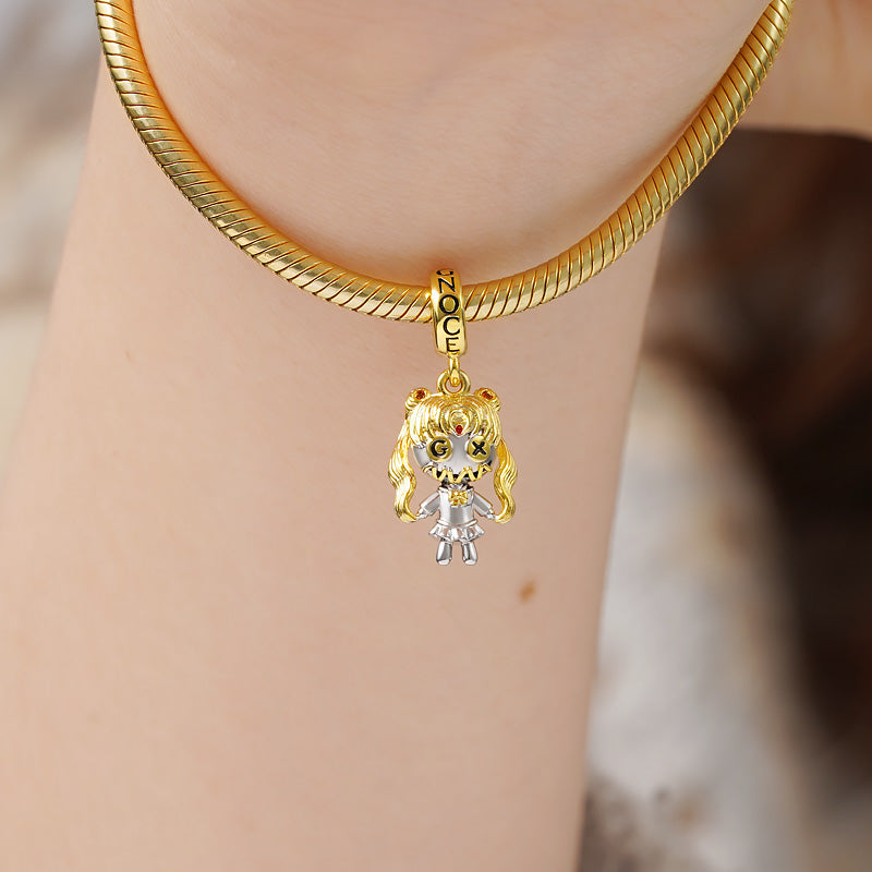 Beautiful Girl Voodoo Doll Pendant Dangle Charm Sterling Silver 18K Gold Plated_3