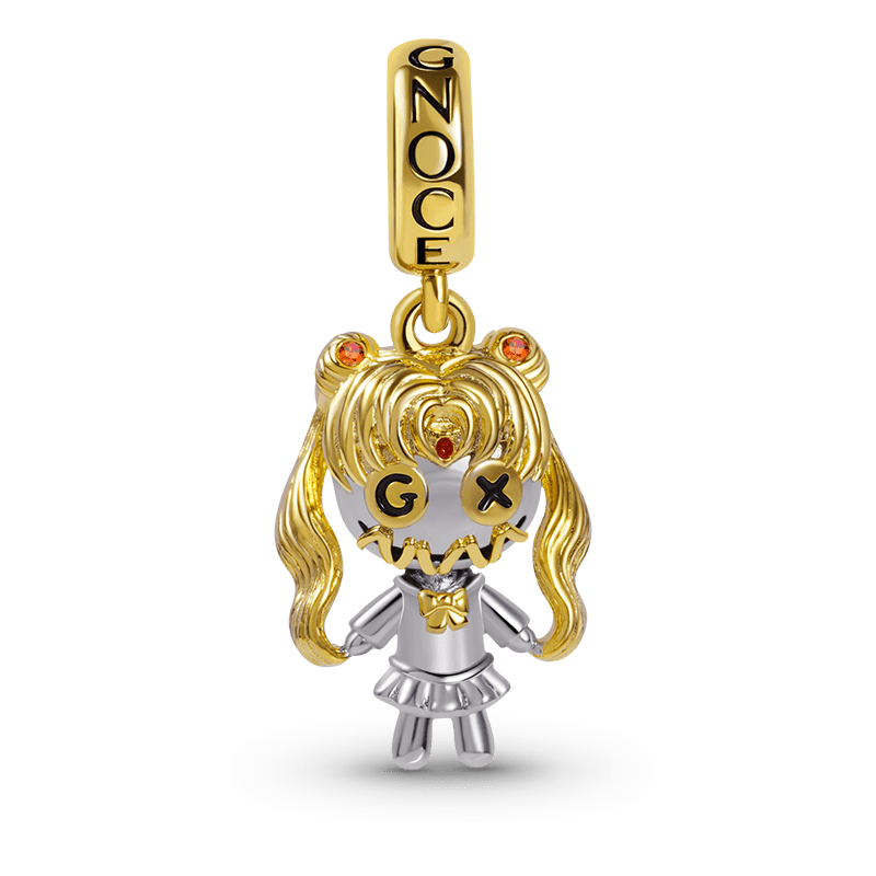 Beautiful Girl Voodoo Doll Pendant Dangle Charm Sterling Silver 18K Gold Plated_1