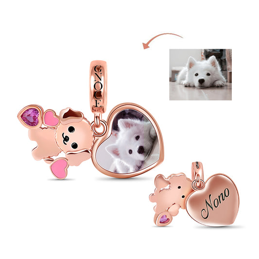 Teddy Photo Charm Pendant Engravable Rose Gold Plated 925 Sterling Silver_1