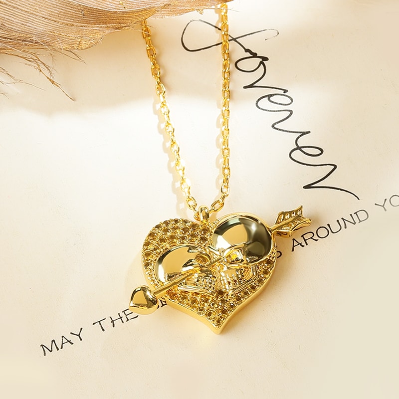 Arrow Through Heart Skull Necklace 18k Gold Plated Sterling Silver_2
