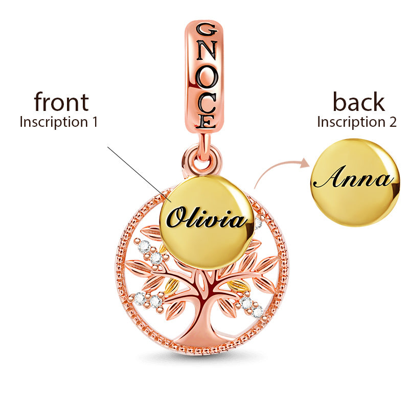 Custom Two Names Tree of Life Pendant Dangle Charm Sterling Silver 18k Gold and Rose Gold Plated inlaid with Stones_2