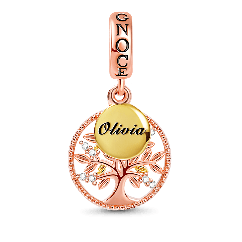 Custom Two Names Tree of Life Pendant Dangle Charm Sterling Silver 18k Gold and Rose Gold Plated inlaid with Stones_1