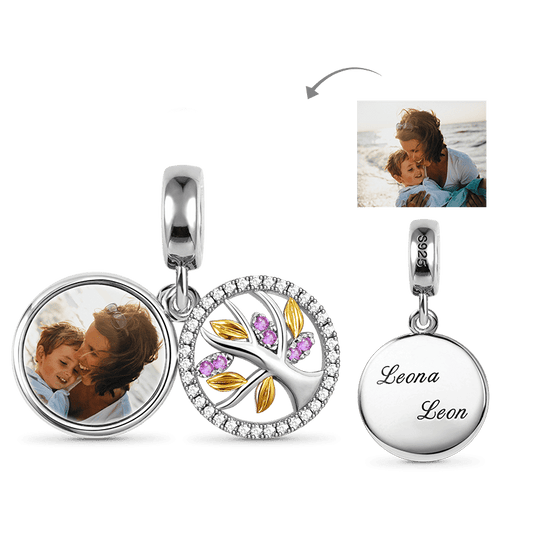 Tree of Life Personalized Photo Engravable Charm Pendant 925 Sterling Silver inlaid with Stones Mother's Day Gift_1