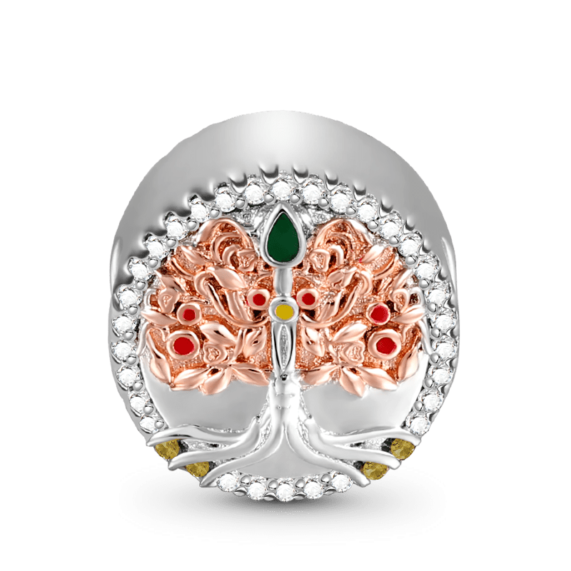 Tree of Life Stopper for Charm Bracelet Sterling Silver 18K Rose Gold Plated inlaid with Stones Mother's Day Gift_2
