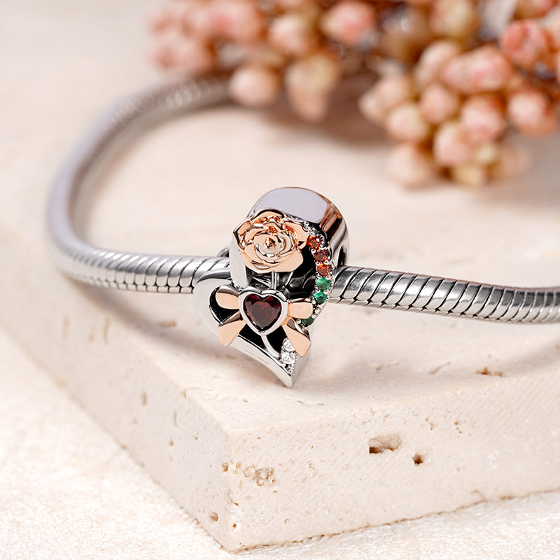 Carnation "I love you to the moon and back" Charm Bead 925 Sterling Silver inlaid with Ruby Mother's Day Gift_2