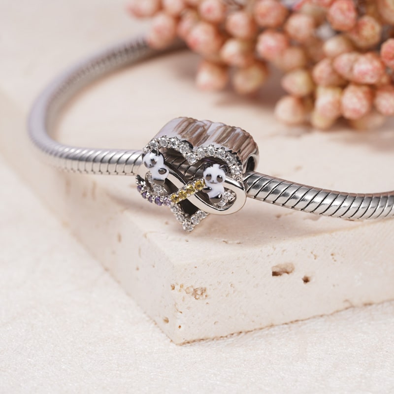 Panda Mom's Love Charm Bead 925 Sterling Silver inlaid with Stones Mother's Day Gift_4