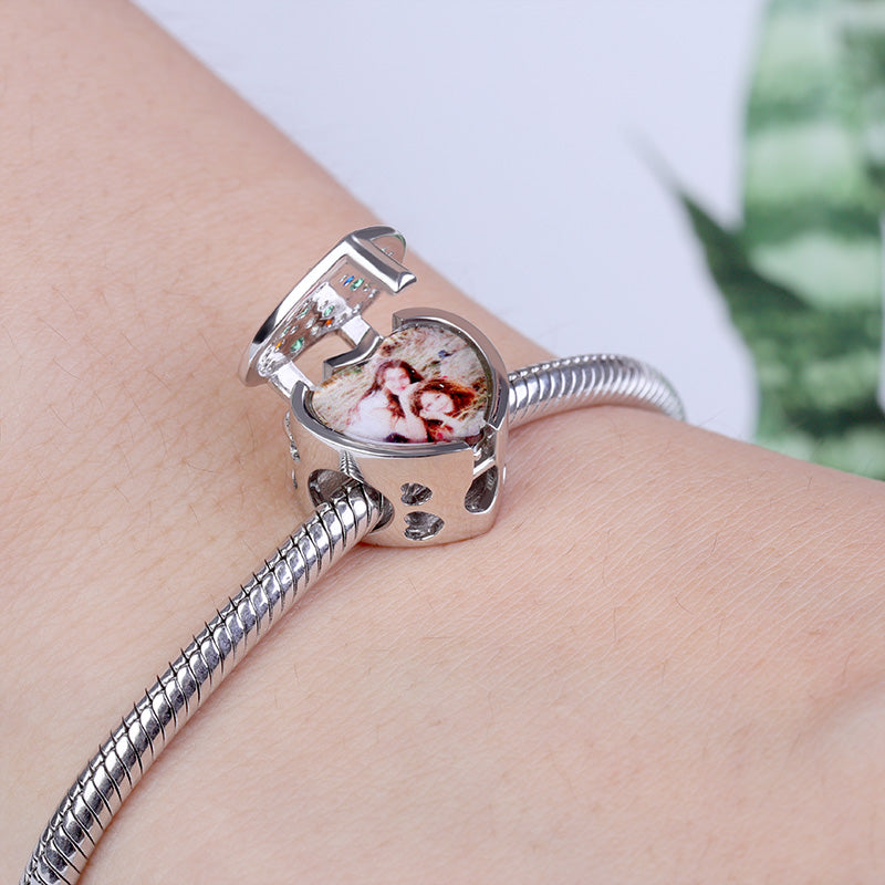 Gnoce "We are Family, My Heart will Be With You" Family Tree Photo Charm Beads In Sterling Silver With CZ Stones_3