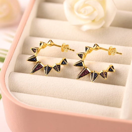 Triangle Black Hoop Earrings with Gold Plated Brass_3
