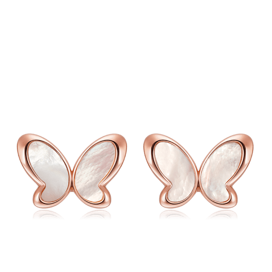White Fritillary Butterfly Stud Earring with 18k Rose Gold Plated Sterling Silver_1
