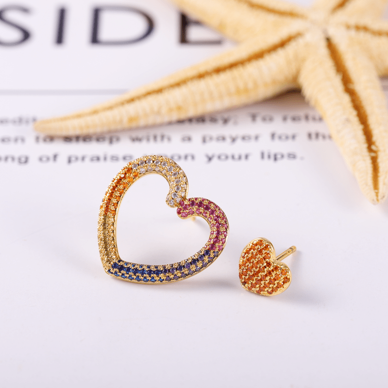 Heart Crystal Stud Earrings with 18k Gold Plated Sterling Silver_2