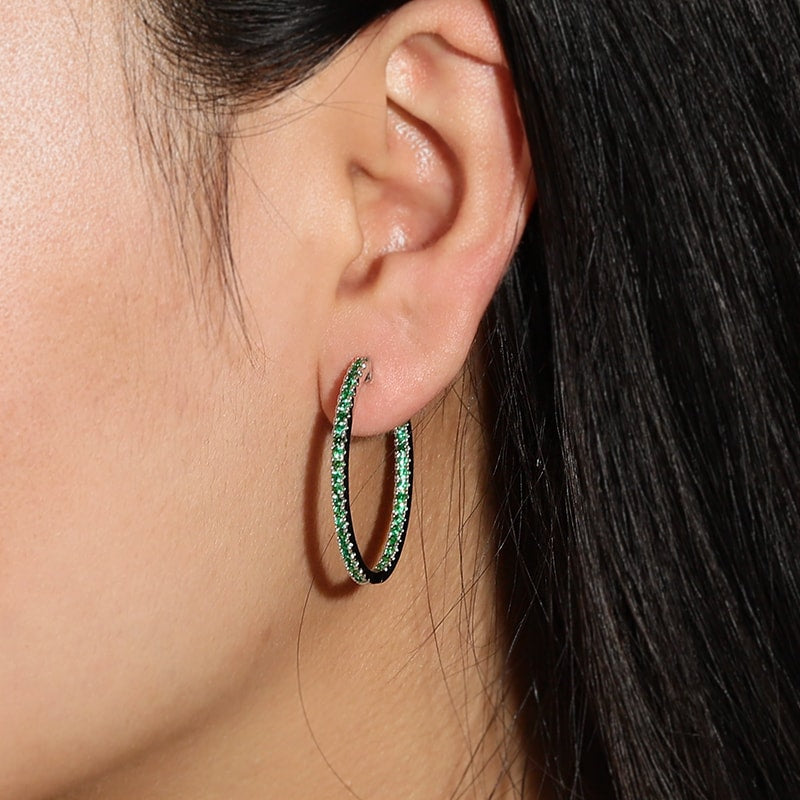 Green Crystal Hoop Earrings with Sterling Silver_3