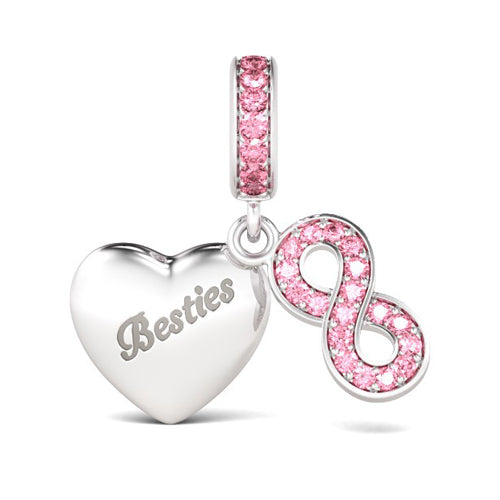 Gnoce "Besties Before Testes" with Pink Crystal Infinity Sign with Besties Engraved 925 Sterling Silver Dangle Charms Great Birthday Gift_1