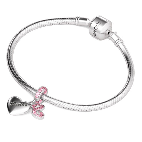 Gnoce "Besties Before Testes" with Pink Crystal Infinity Sign with Besties Engraved 925 Sterling Silver Dangle Charms Great Birthday Gift_3